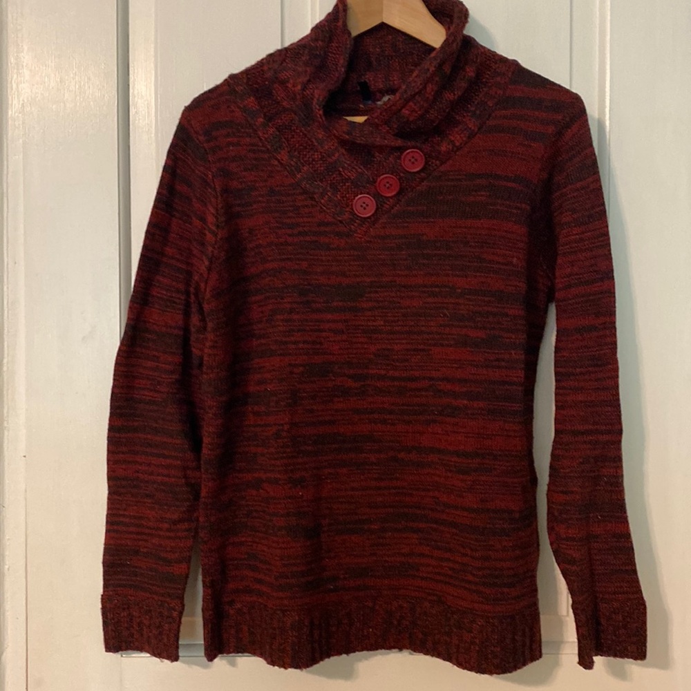 North Rive Cozy Black & Red Sweater with front button detailing